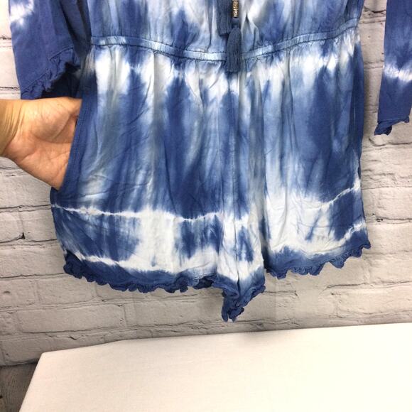 American Eagle Outfitters Tie Dye Ruffle Flare Sleeve V-Neck Lace Up Romper M - Picture 5 of 16